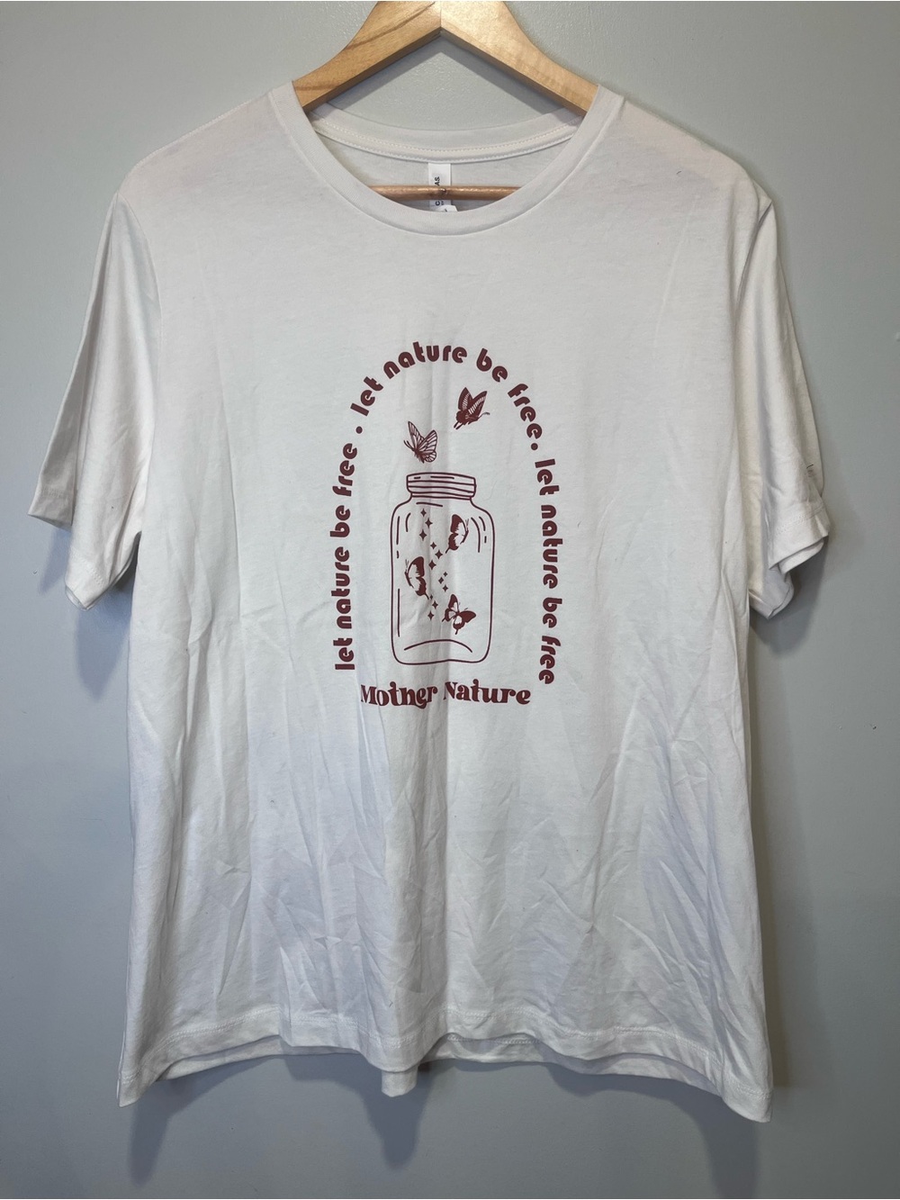 Bella Canvas White Graphic Tee "let nature be free" Mother Nature  100% cotton